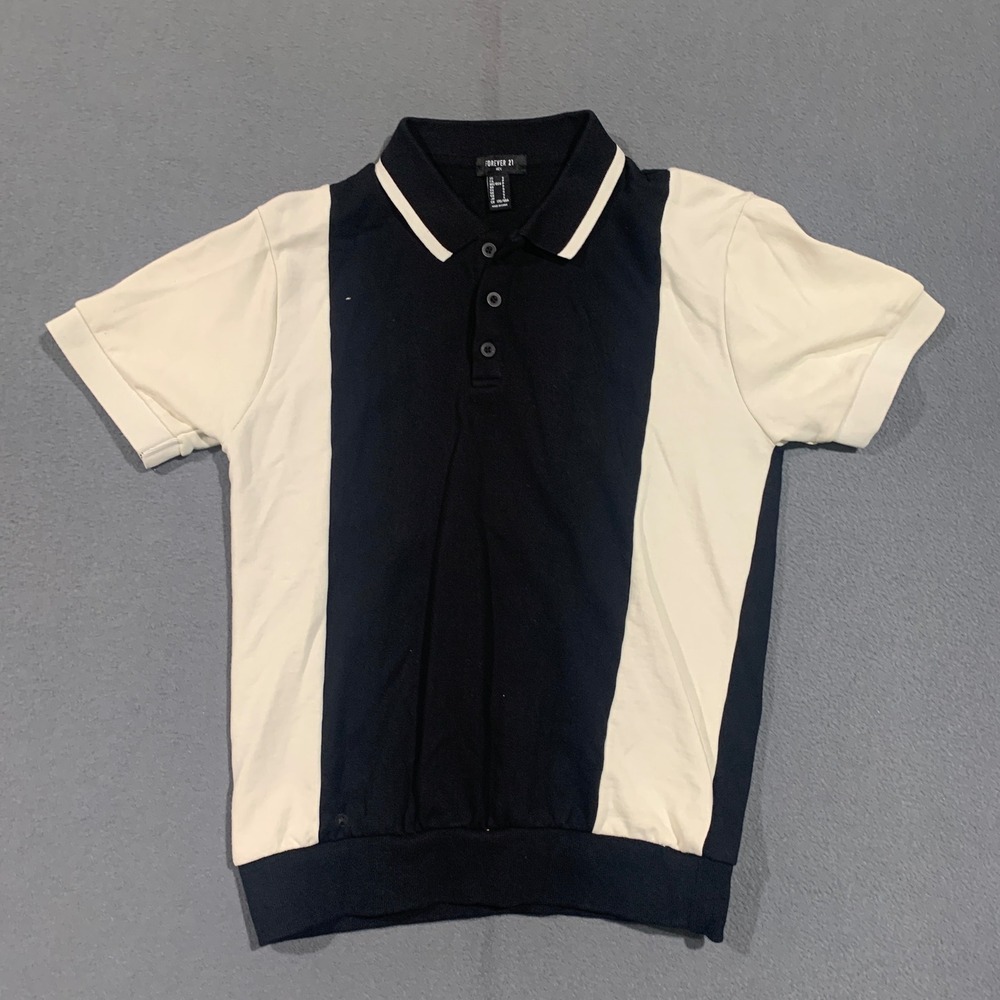 90s Y2K Forever 21 Men's Polo Shirt Short Sleeve Color Block Black Beige Size‎ S